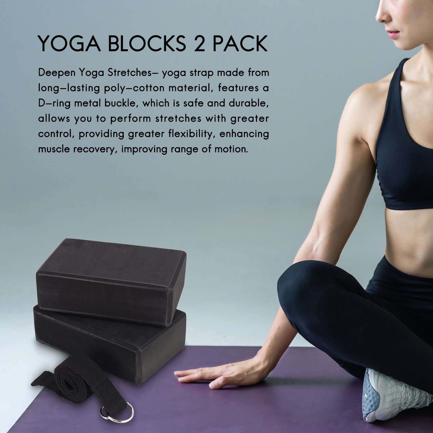Pilates Yoga Tone - HOES-Yoga Block And Yoga Strap Set